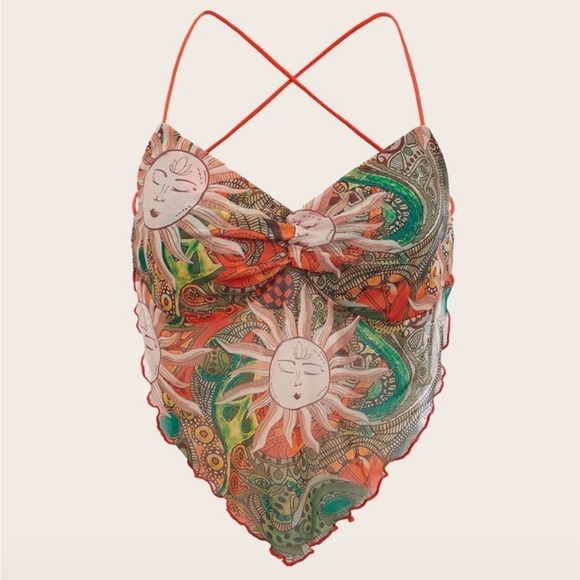 SHEIN Tops - SHEIN Multicolor Sun and Paisley Print Crop Top